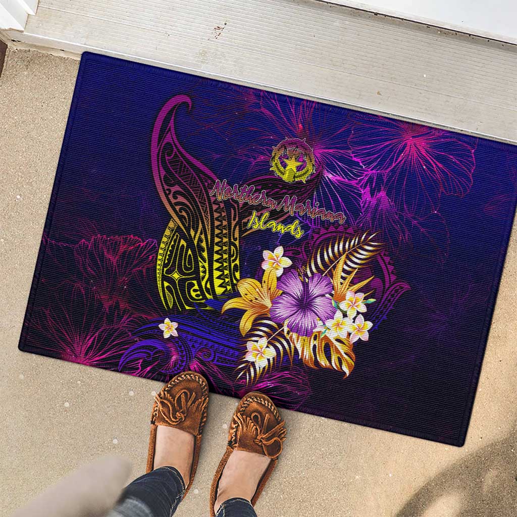 Northern Mariana Islands Rubber Doormat Whale Hibiscus Polynesian