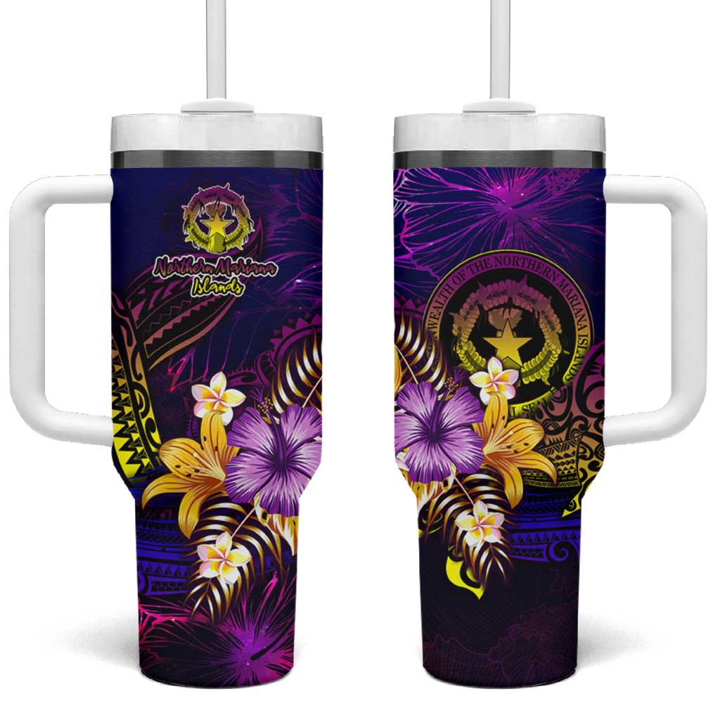 Northern Mariana Islands Tumbler With Handle Whale Hibiscus Polynesian DT02 One Size: 40 oz Purple - Polynesian Pride