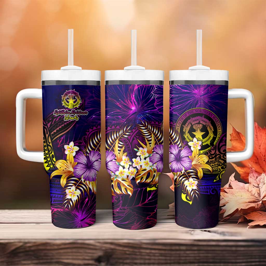 Northern Mariana Islands Tumbler With Handle Whale Hibiscus Polynesian DT02 - Polynesian Pride