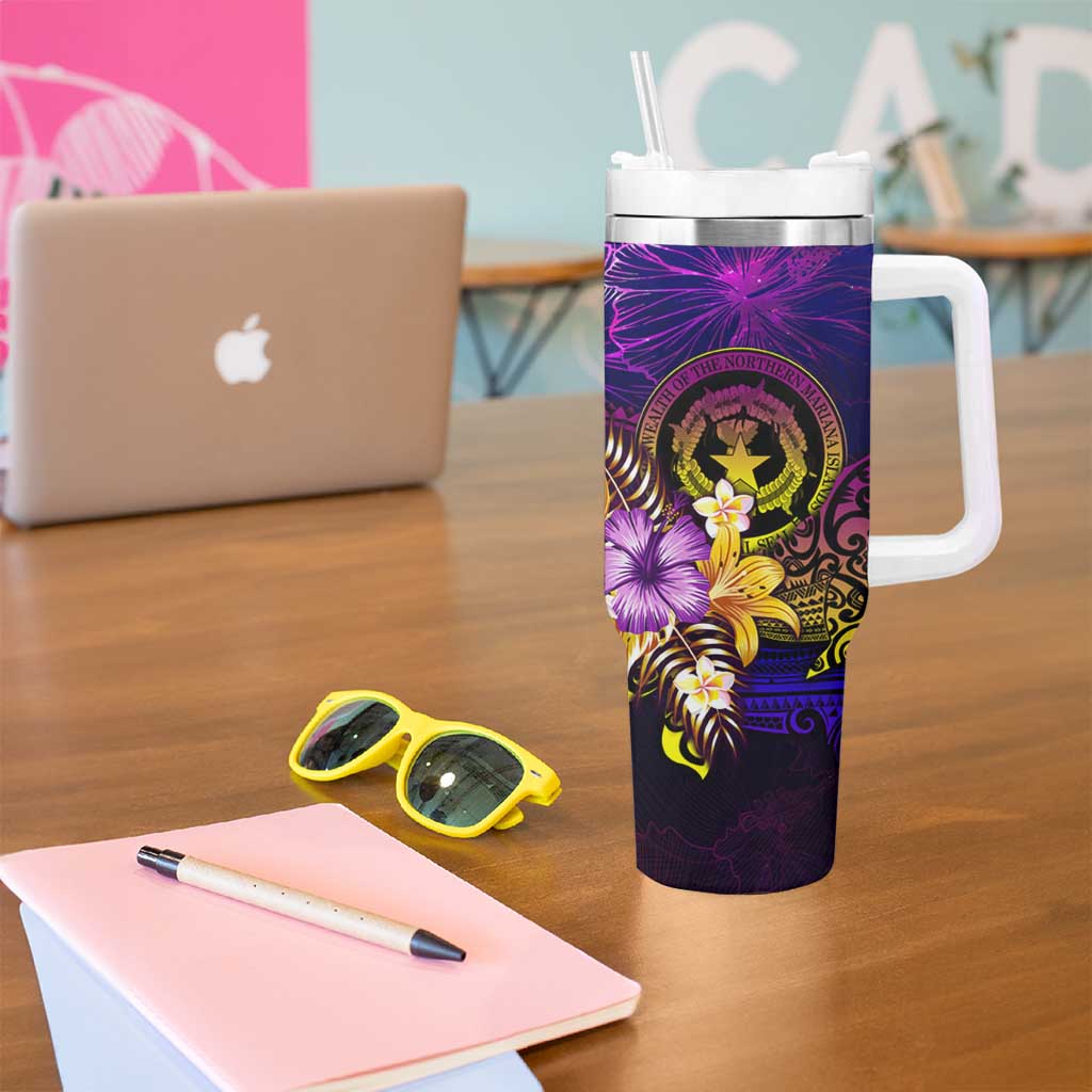 Northern Mariana Islands Tumbler With Handle Whale Hibiscus Polynesian DT02 - Polynesian Pride