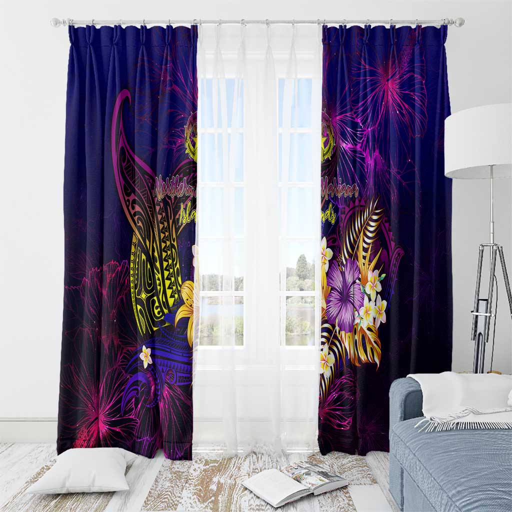 Northern Mariana Islands Window Curtain Whale Hibiscus Polynesian