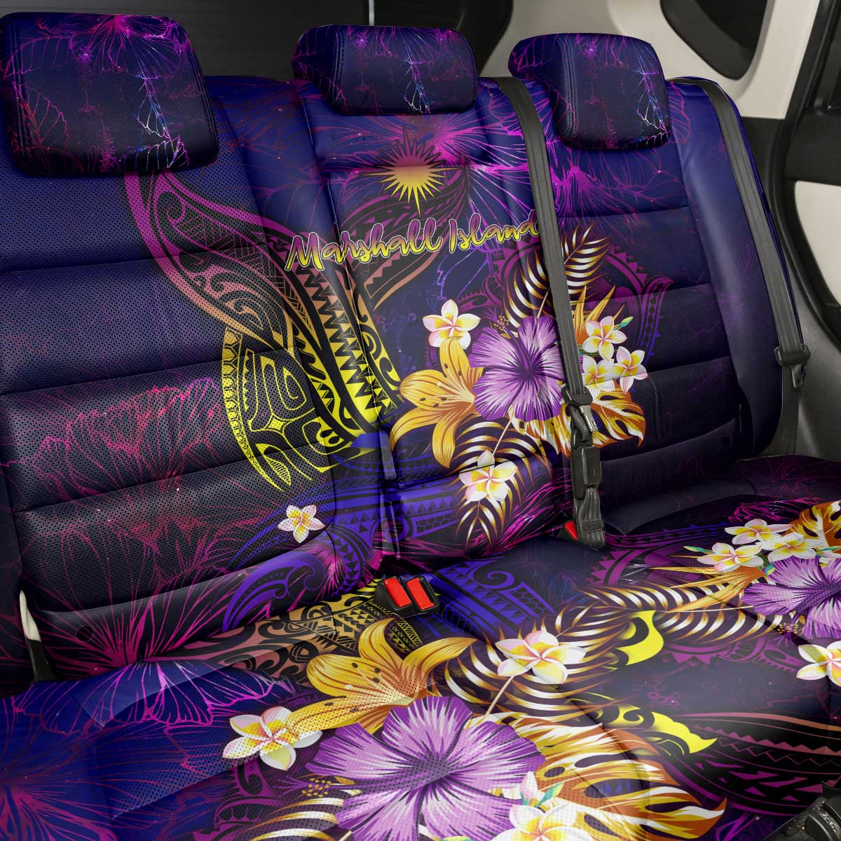 Marshall Islands Back Car Seat Cover Whale Hibiscus Polynesian DT02 - Polynesian Pride