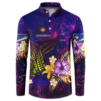 Marshall Islands Button Sweatshirt Whale Hibiscus Polynesian DT02 Purple - Polynesian Pride
