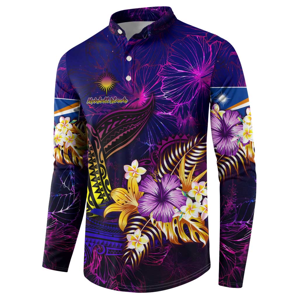 Marshall Islands Button Sweatshirt Whale Hibiscus Polynesian DT02 - Polynesian Pride