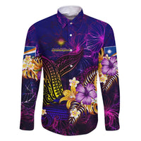 Marshall Islands Family Matching Mermaid Dress and Hawaiian Shirt Whale Hibiscus Polynesian DT02 Dad's Shirt - Long Sleeve Purple - Polynesian Pride