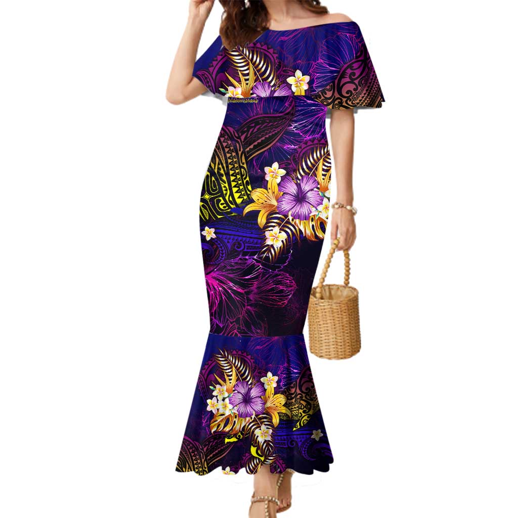 Marshall Islands Family Matching Mermaid Dress and Hawaiian Shirt Whale Hibiscus Polynesian DT02 Mom's Dress Purple - Polynesian Pride