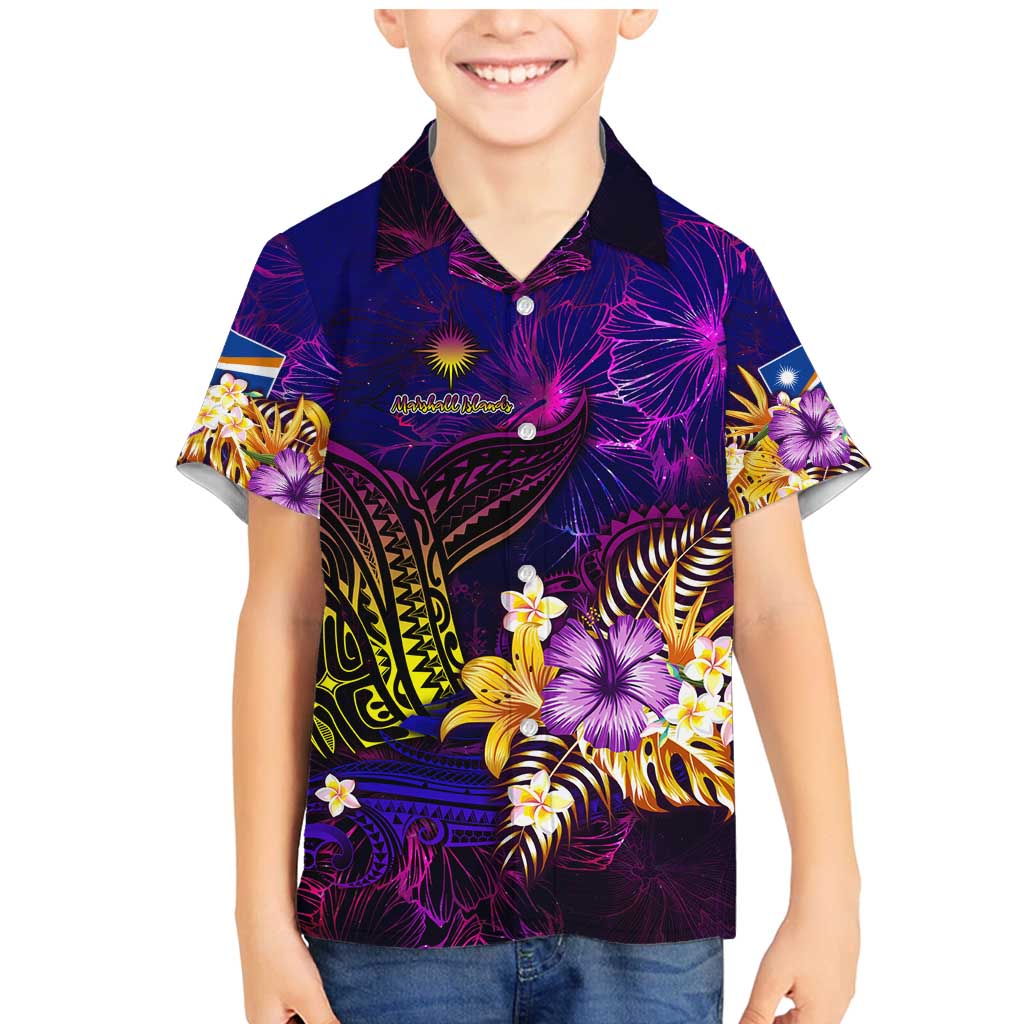 Marshall Islands Family Matching Mermaid Dress and Hawaiian Shirt Whale Hibiscus Polynesian DT02 Son's Shirt Purple - Polynesian Pride