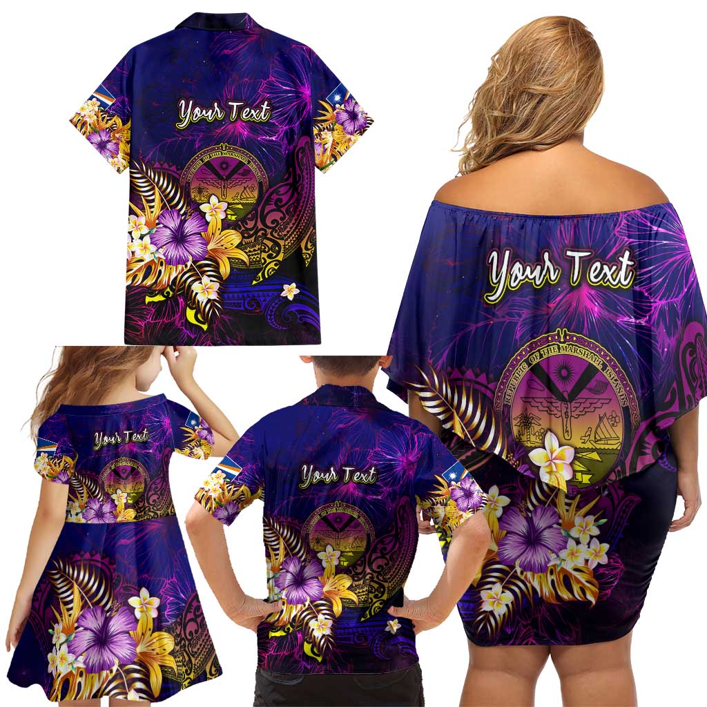Marshall Islands Family Matching Off Shoulder Short Dress and Hawaiian Shirt Whale Hibiscus Polynesian