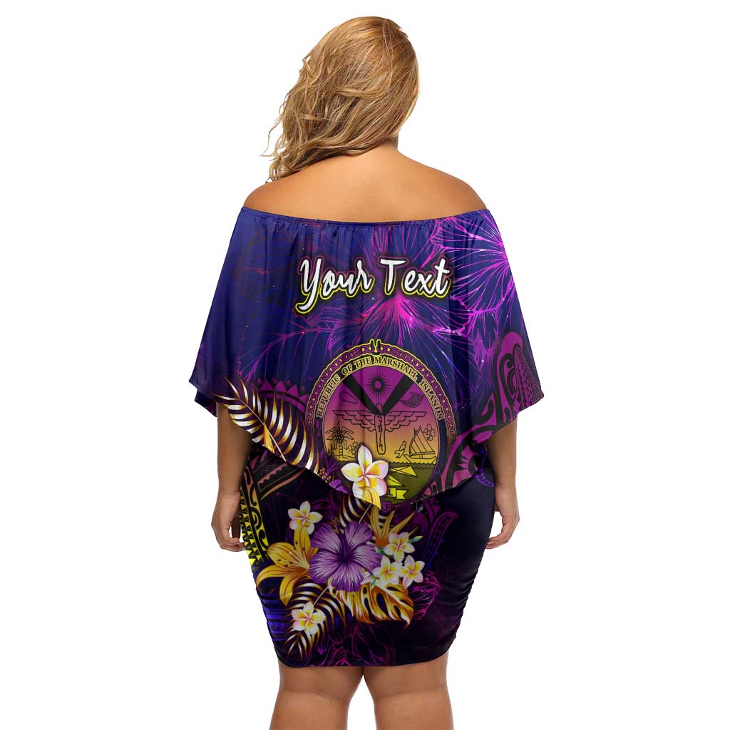 Marshall Islands Off Shoulder Short Dress Whale Hibiscus Polynesian