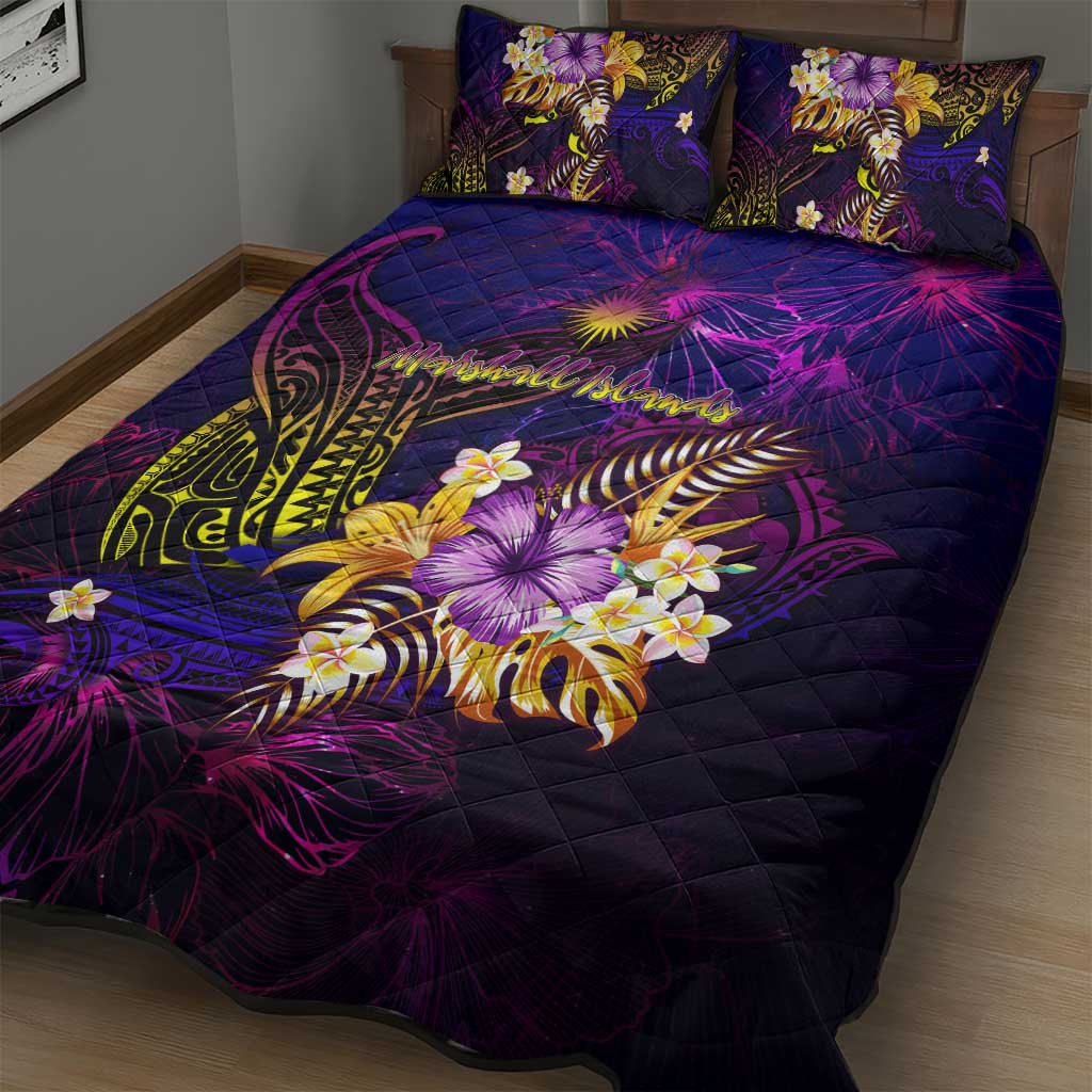 Marshall Islands Quilt Bed Set Whale Hibiscus Polynesian