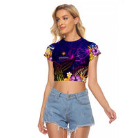 Marshall Islands Raglan Cropped T Shirt Whale Hibiscus Polynesian