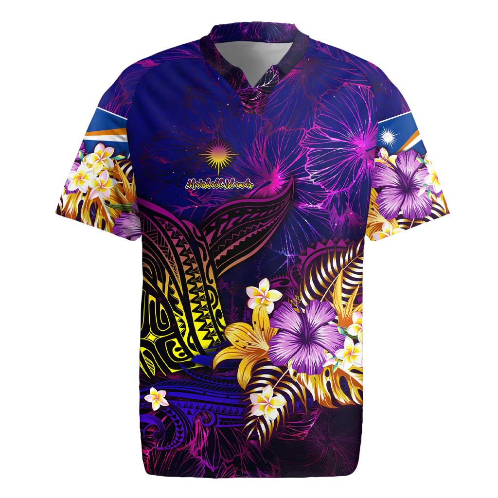 Marshall Islands Rugby Jersey Whale Hibiscus Polynesian DT02 Purple - Polynesian Pride