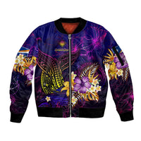 Marshall Islands Sleeve Zip Bomber Jacket Whale Hibiscus Polynesian DT02 Unisex Purple - Polynesian Pride