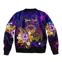 Marshall Islands Sleeve Zip Bomber Jacket Whale Hibiscus Polynesian DT02 - Polynesian Pride