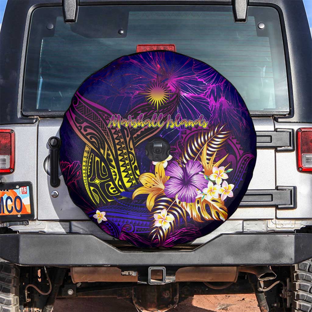 Marshall Islands Spare Tire Cover Whale Hibiscus Polynesian DT02 Purple - Polynesian Pride