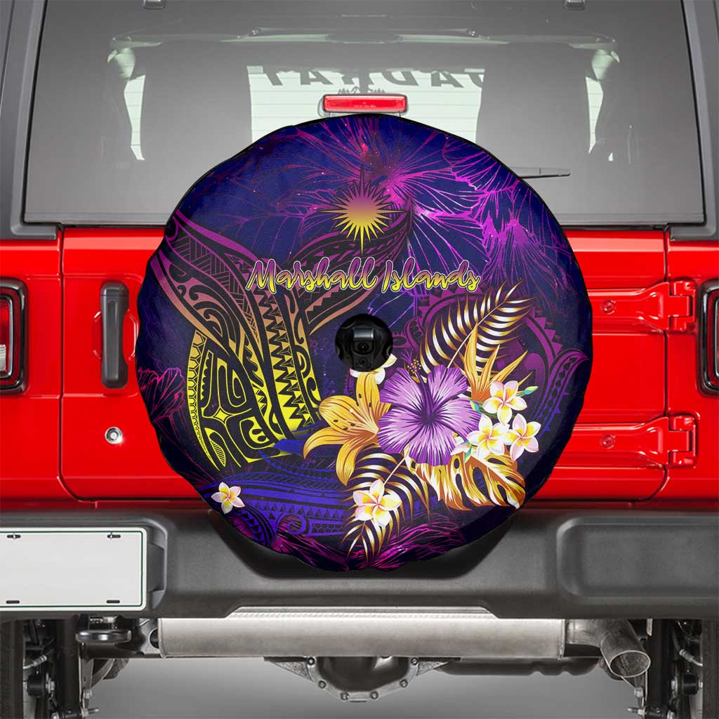 Marshall Islands Spare Tire Cover Whale Hibiscus Polynesian DT02 - Polynesian Pride