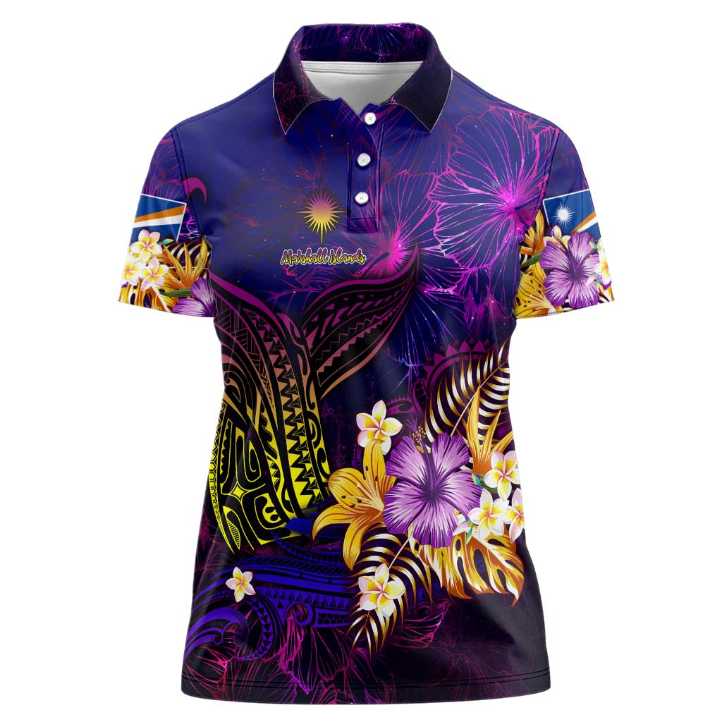 Marshall Islands Women Polo Shirt Whale Hibiscus Polynesian DT02 Female Purple - Polynesian Pride