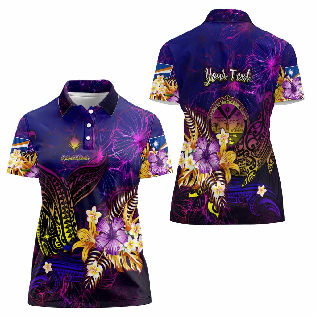Marshall Islands Women Polo Shirt Whale Hibiscus Polynesian DT02 - Polynesian Pride
