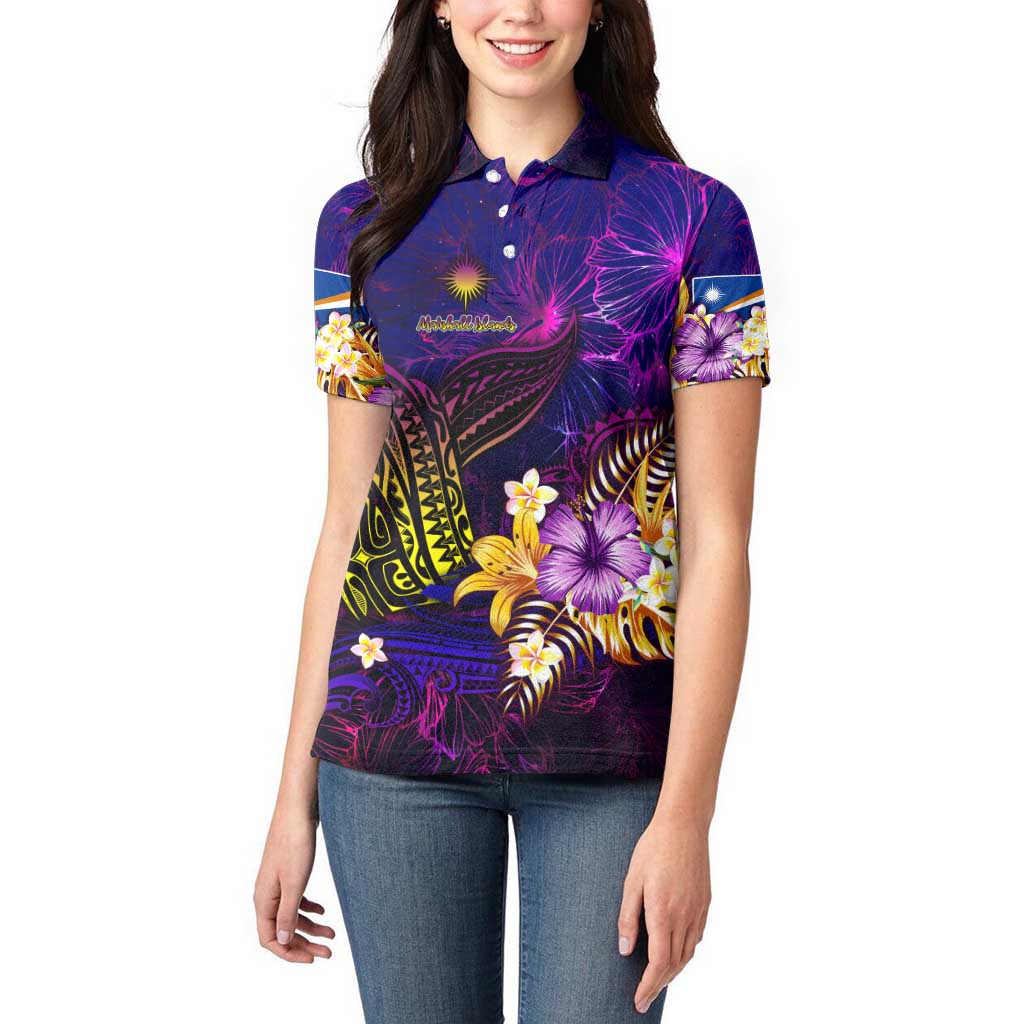 Marshall Islands Women Polo Shirt Whale Hibiscus Polynesian DT02 - Polynesian Pride