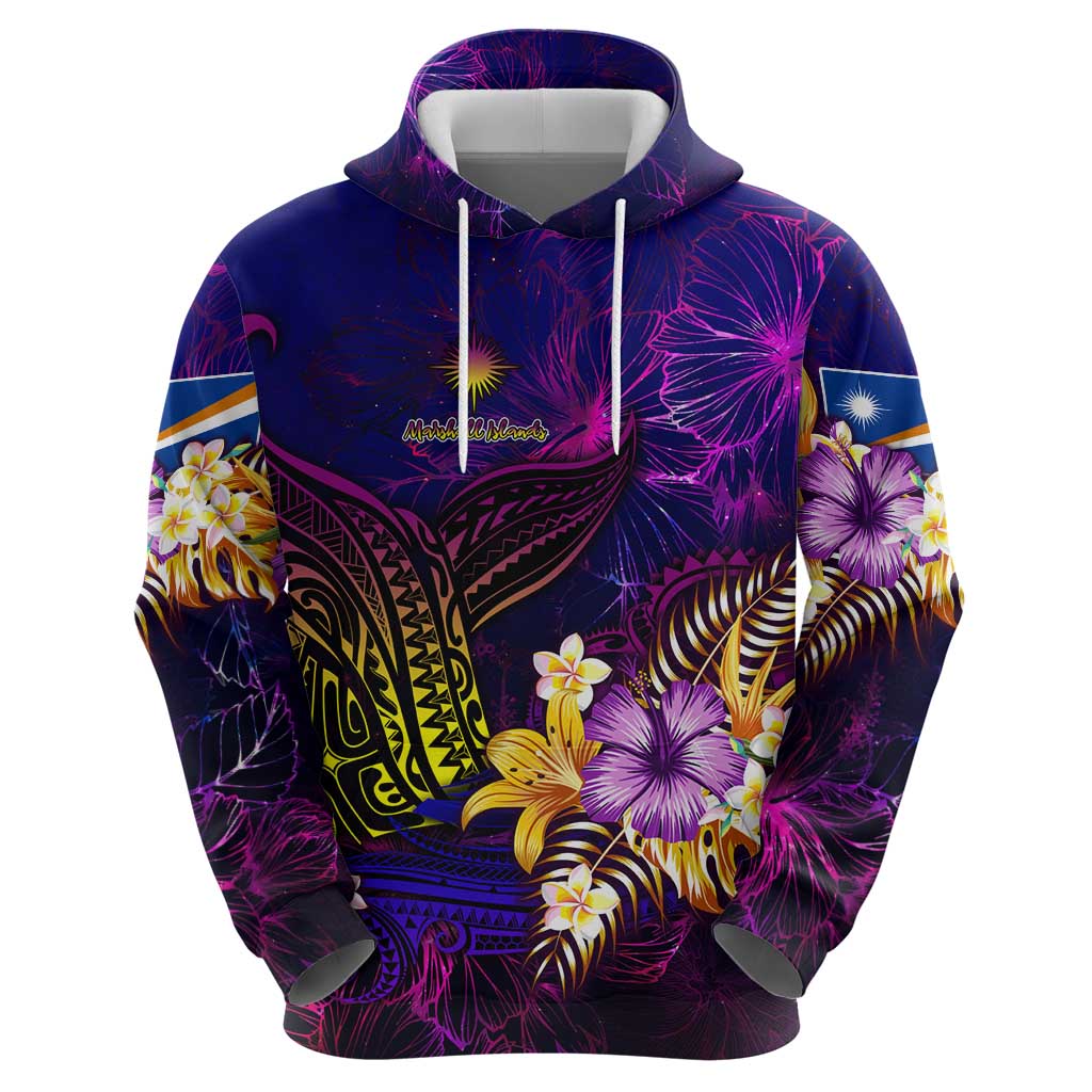 Marshall Islands Zip Hoodie Whale Hibiscus Polynesian