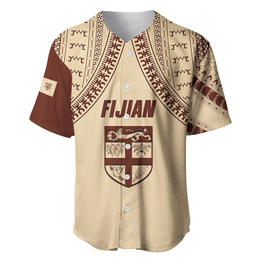 Fiji Bula Baseball Jersey Tapa Pattern Design DT02 Beige - Polynesian Pride