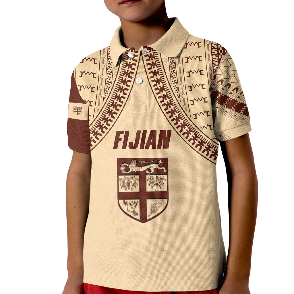 Fiji Bula Kid Polo Shirt Tapa Pattern Design DT02 Kid Beige - Polynesian Pride