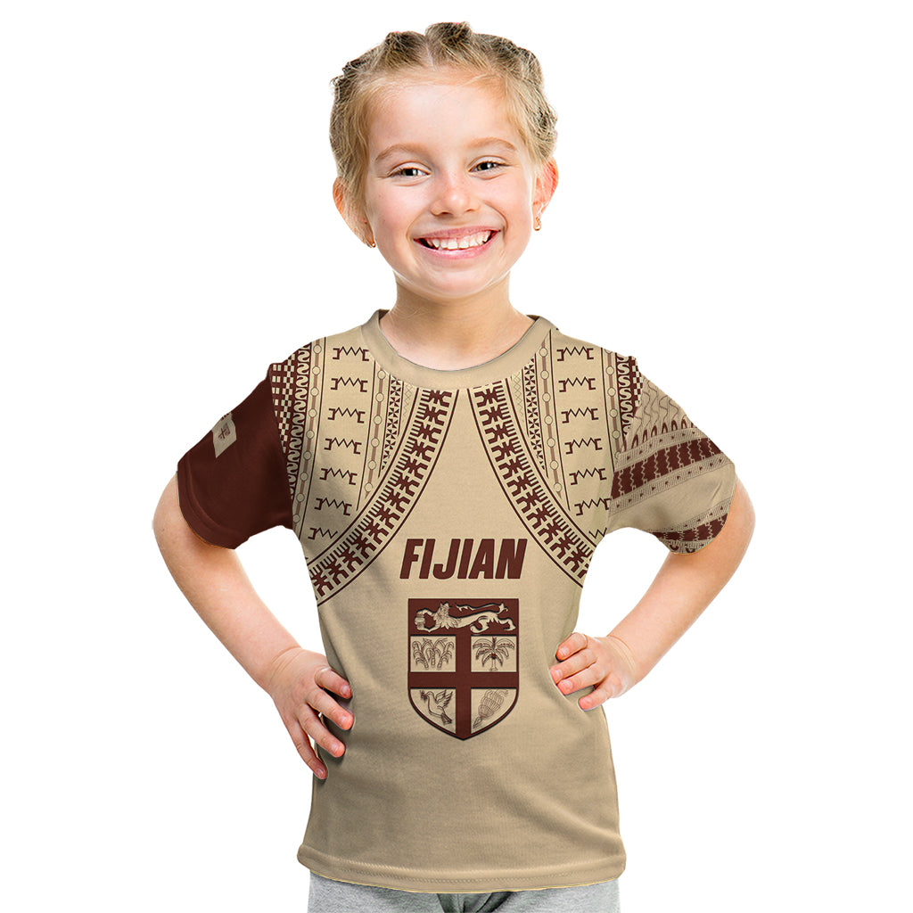 Fiji Bula Kid T Shirt Tapa Pattern Design DT02 Beige - Polynesian Pride