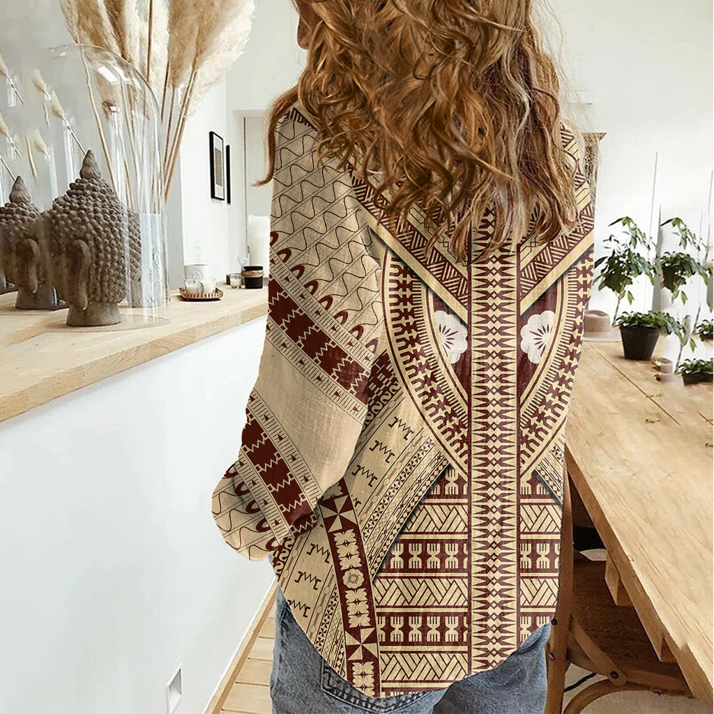 Fiji Bula Women Casual Shirt Tapa Pattern Design DT02 - Polynesian Pride
