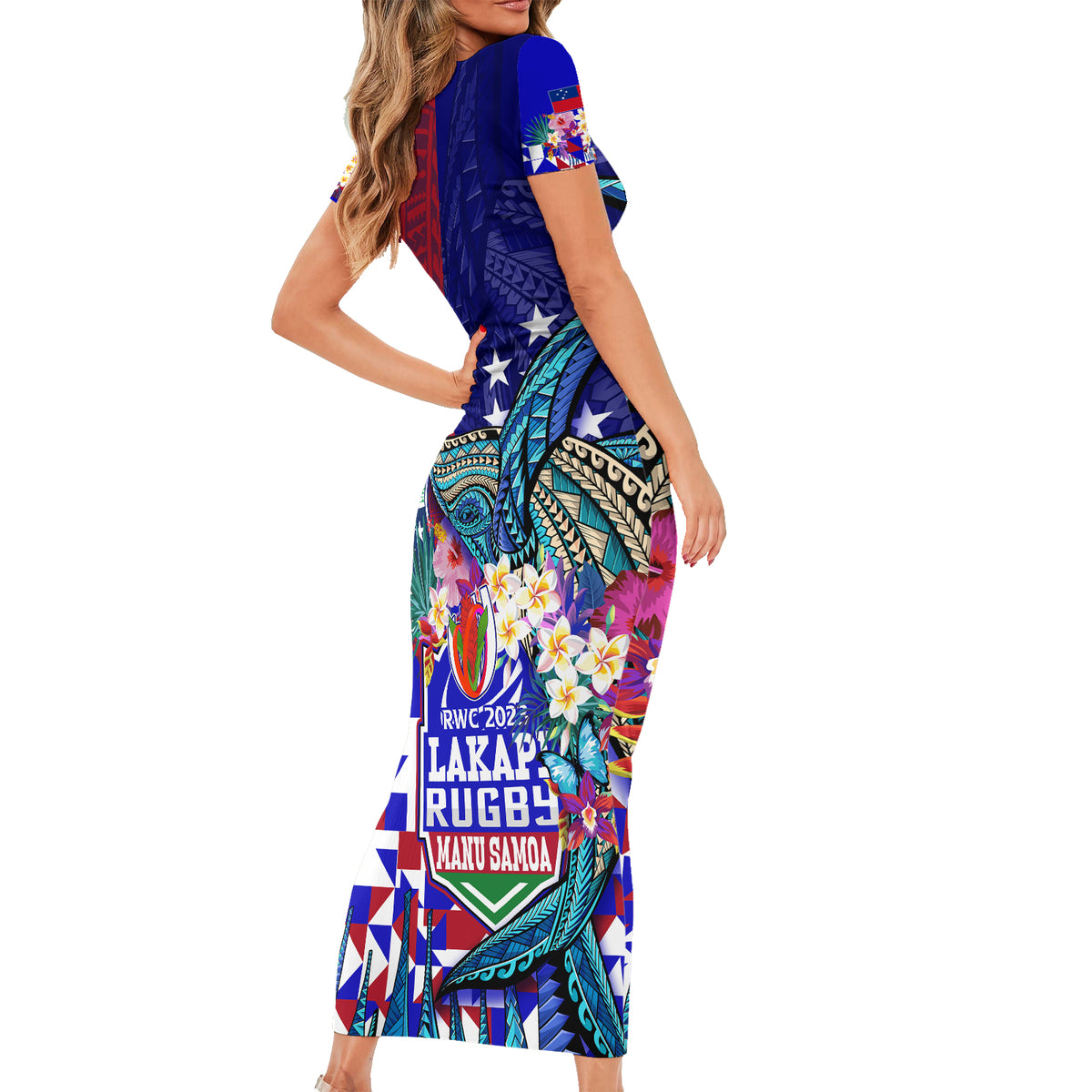 manu-samoa-rugby-2023-short-sleeve-bodycon-dress-humpback-whale-hexagon-tribal-tropical-style