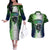Personalised New Zealand Warriors Couples Matching Off The Shoulder Long Sleeve Dress and Hawaiian Shirt Maori Silver Fern Green DT02 Green - Polynesian Pride