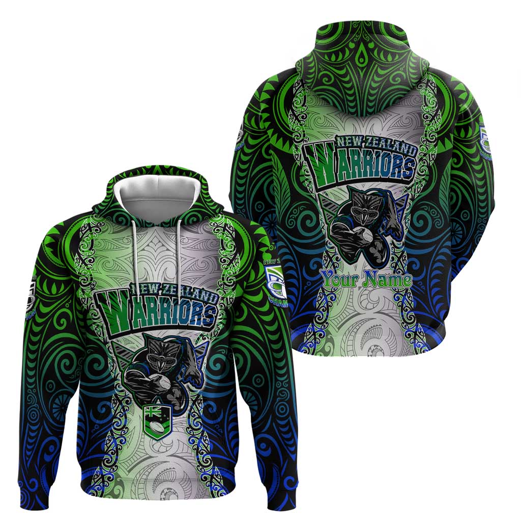 Personalised New Zealand Warriors Hoodie Maori Silver Fern Green DT02