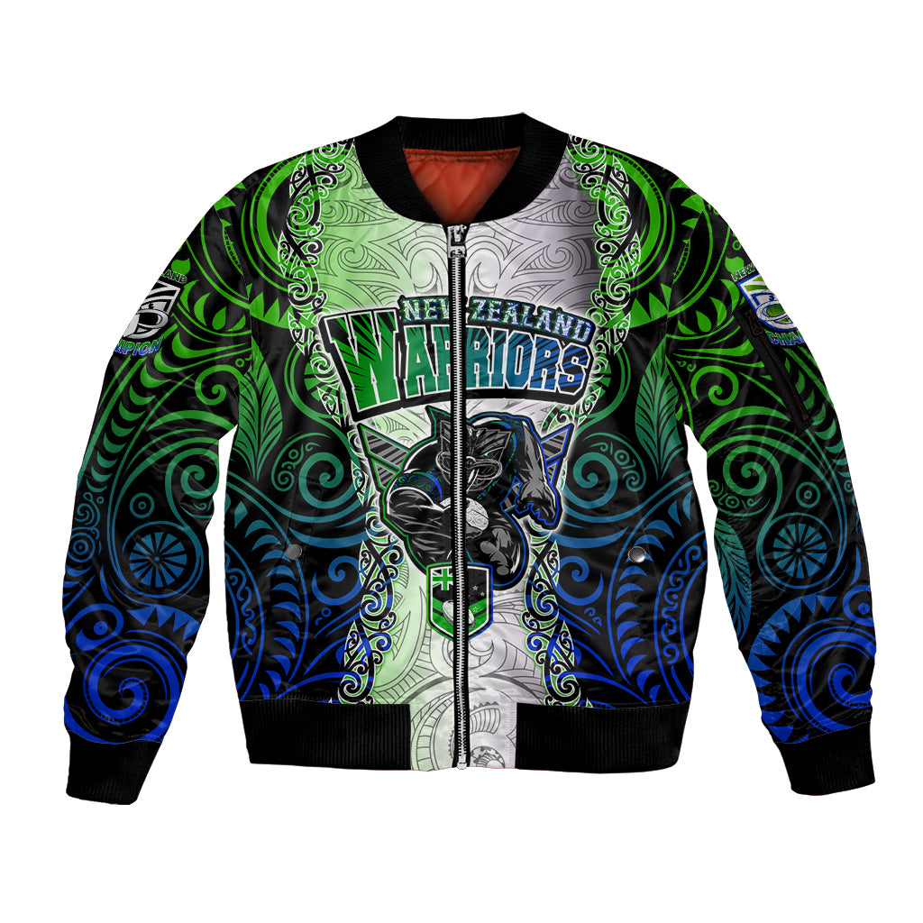Personalised New Zealand Warriors Sleeve Zip Bomber Jacket Maori Silver Fern Green DT02 Unisex Green - Polynesian Pride