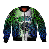 Personalised New Zealand Warriors Sleeve Zip Bomber Jacket Maori Silver Fern Green DT02 Unisex Green - Polynesian Pride