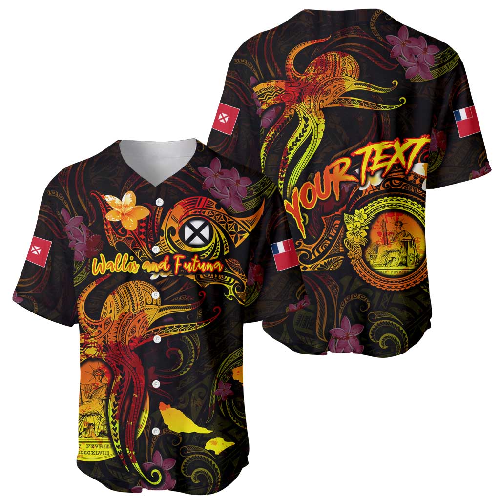 Wallis and Futuna Baseball Jersey Octopus Plumeria Polynesian Tattoo