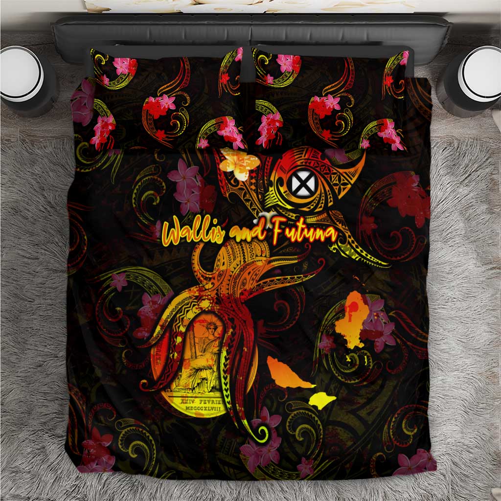 Wallis and Futuna Bedding Set Octopus Plumeria Polynesian Tattoo