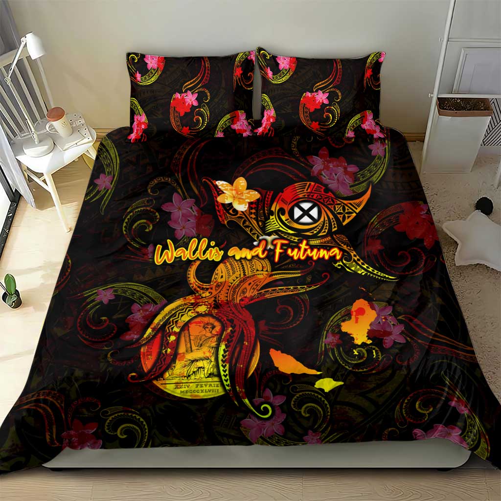 Wallis and Futuna Bedding Set Octopus Plumeria Polynesian Tattoo