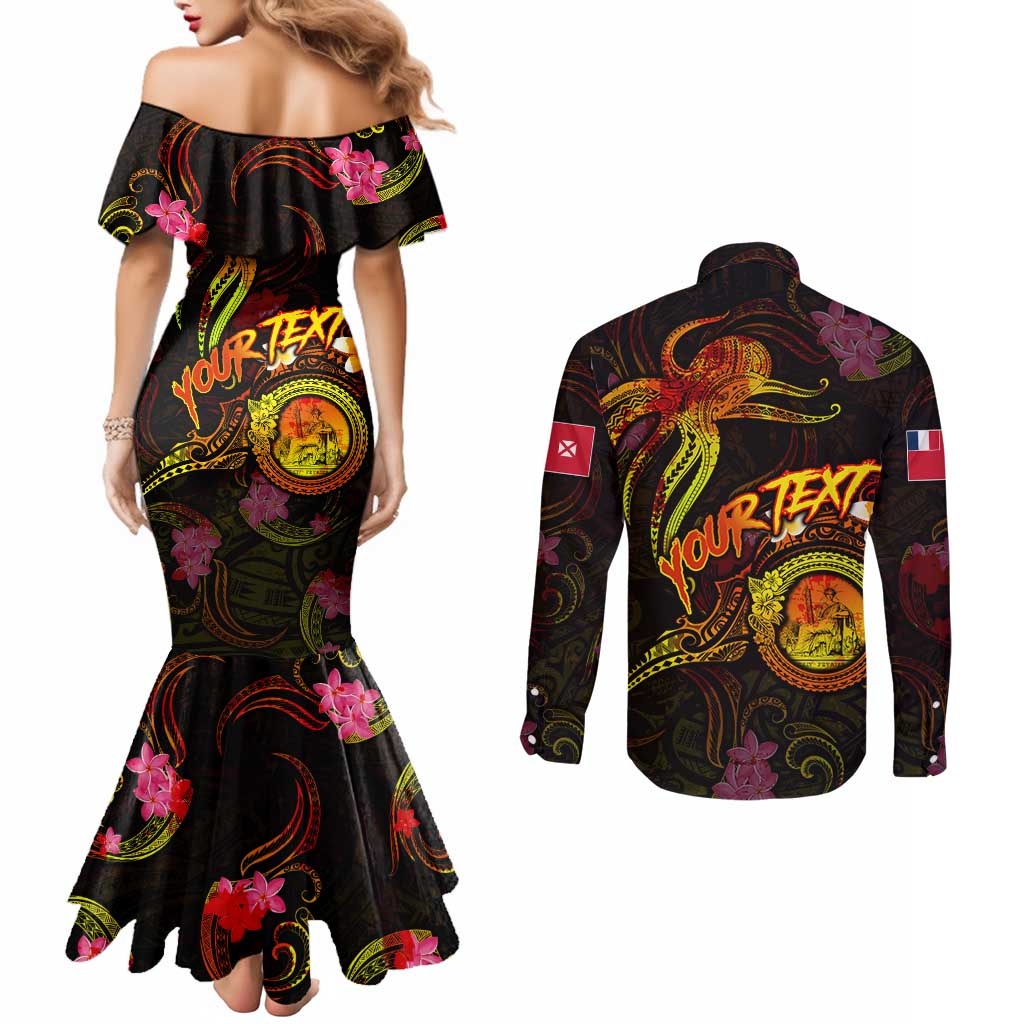 Wallis and Futuna Couples Matching Mermaid Dress and Long Sleeve Button Shirt Octopus Plumeria Polynesian Tattoo DT02 - Polynesian Pride