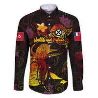 Wallis and Futuna Family Matching Long Sleeve Bodycon Dress and Hawaiian Shirt Octopus Plumeria Polynesian Tattoo DT02 Dad's Shirt - Long Sleeve Black - Polynesian Pride