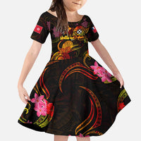 Wallis and Futuna Family Matching Mermaid Dress and Hawaiian Shirt Octopus Plumeria Polynesian Tattoo DT02 Daughter's Dress Black - Polynesian Pride