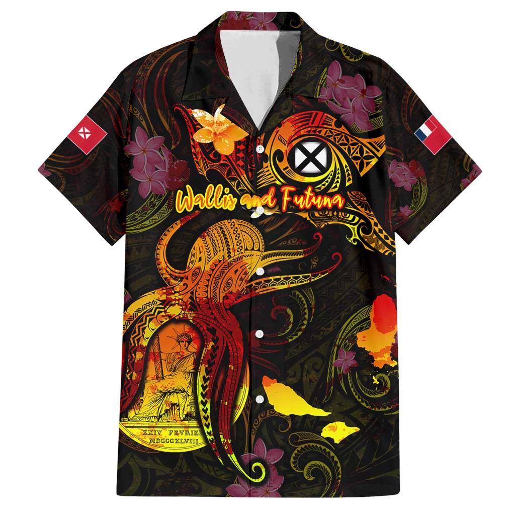 Wallis and Futuna Family Matching Off Shoulder Short Dress and Hawaiian Shirt Octopus Plumeria Polynesian Tattoo