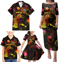 Wallis and Futuna Family Matching Puletasi and Hawaiian Shirt Octopus Plumeria Polynesian Tattoo