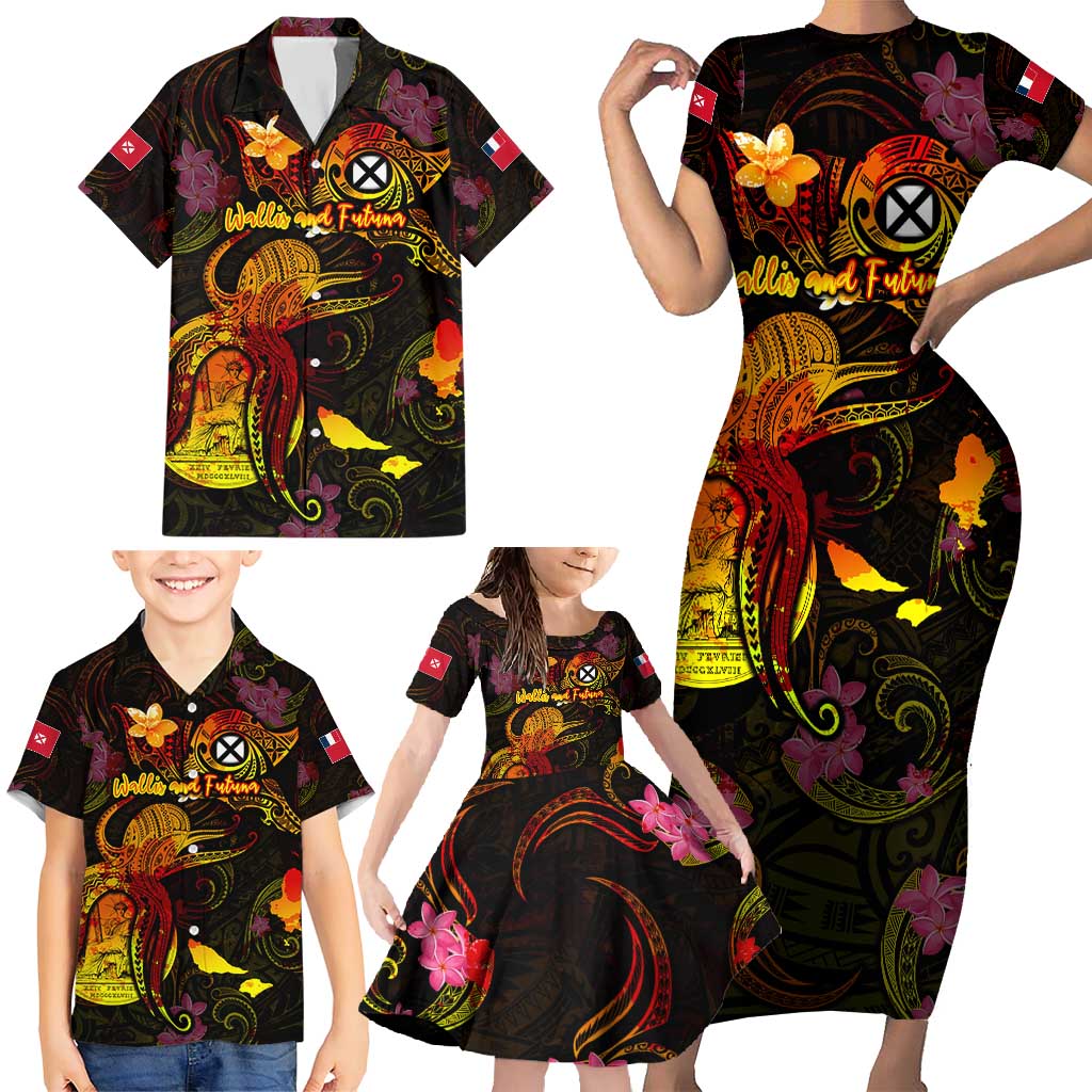 Wallis and Futuna Family Matching Short Sleeve Bodycon Dress and Hawaiian Shirt Octopus Plumeria Polynesian Tattoo DT02 - Polynesian Pride