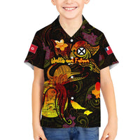 Wallis and Futuna Family Matching Short Sleeve Bodycon Dress and Hawaiian Shirt Octopus Plumeria Polynesian Tattoo DT02 Son's Shirt Black - Polynesian Pride