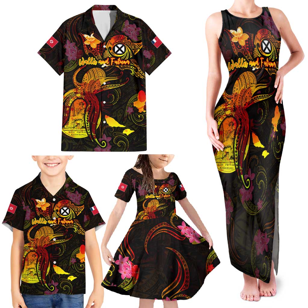 Wallis and Futuna Family Matching Tank Maxi Dress and Hawaiian Shirt Octopus Plumeria Polynesian Tattoo DT02 - Polynesian Pride