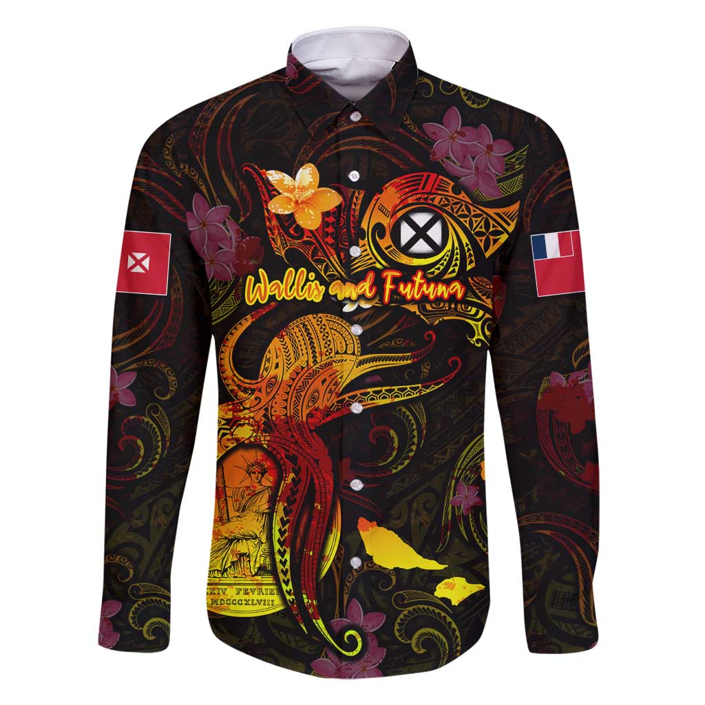 Wallis and Futuna Family Matching Tank Maxi Dress and Hawaiian Shirt Octopus Plumeria Polynesian Tattoo DT02 Dad's Shirt - Long Sleeve Black - Polynesian Pride