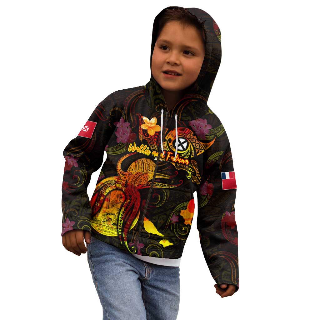 Wallis and Futuna Kid Hoodie Octopus Plumeria Polynesian Tattoo