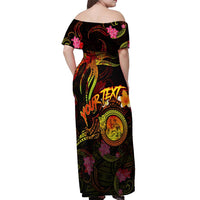 Wallis and Futuna Off Shoulder Maxi Dress Octopus Plumeria Polynesian Tattoo