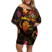 Wallis and Futuna Off Shoulder Short Dress Octopus Plumeria Polynesian Tattoo