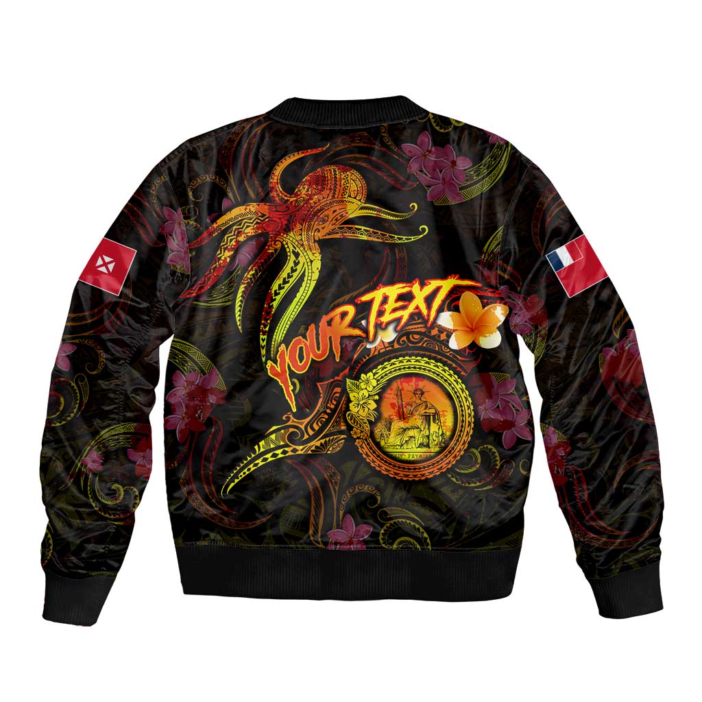 Wallis and Futuna Sleeve Zip Bomber Jacket Octopus Plumeria Polynesian Tattoo DT02 - Polynesian Pride