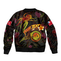 Wallis and Futuna Sleeve Zip Bomber Jacket Octopus Plumeria Polynesian Tattoo DT02 - Polynesian Pride